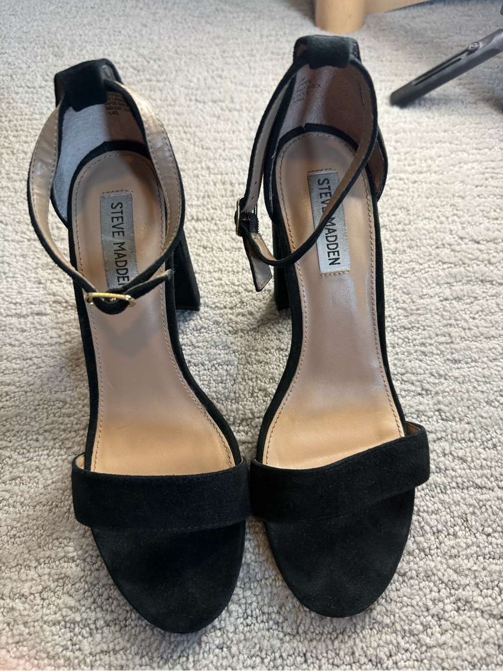 Steve Madden Black Suede Ankle-Strap Block Heels